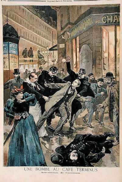 A Bomb at the Cafe Terminus, the Arrest of the Assassin, illustration from Le Petit Journal, 26th February 1894 - view 1