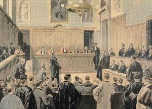 The Panama Trial, from Le Petit Journal, engraved by Fortune Louis Meaulle 1844-1901 2nd January 1898 by Oswaldo Tofani