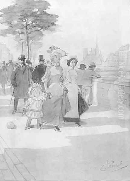 Ladies strolling on a quay along the Seine, Paris - view 1