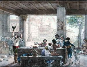 Inn in Rome, engraved by Francois Alexandre Villain 1798-1884 c.1820-30 by Antoine Jean-Baptiste Thomas