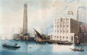 View of Godings New Lion Ale Brewery, Fowlers Iron Works and Walkers Shot Manufactory, Lambeth, 1836 by Francis Calcraft Turner