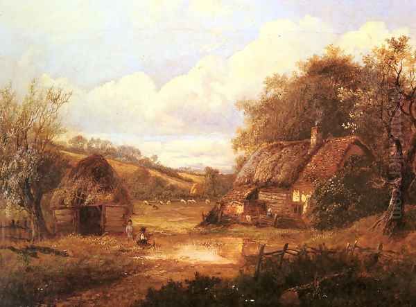 Landscape with figures outside a thatched cottage - view 1