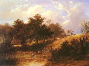 Landscape with figure resting beside a pond
