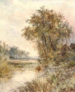 A cottage by a pond