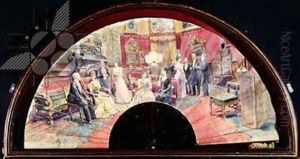 Fan depicting a social gathering after dinner in a drawing room, 1890