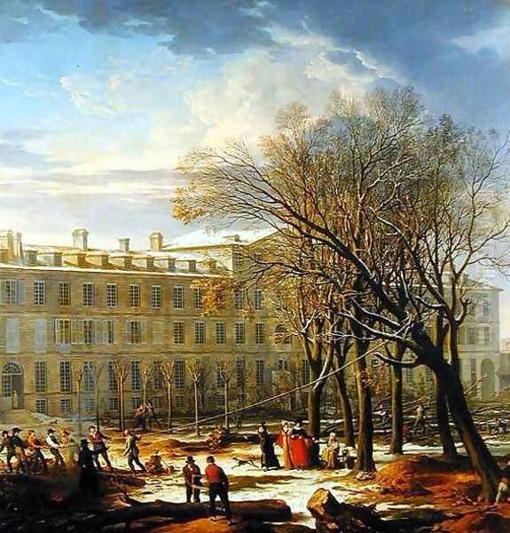 Figures Felling Trees Outside a Building in Paris - view 1