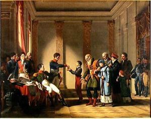 Napoleon Bonaparte 1769-1821 Giving a Pension of A Hundred Napoleons to the Pole, Nerecki, aged 117 years, January 1807, 1812 by Jean-Charles Tardieu