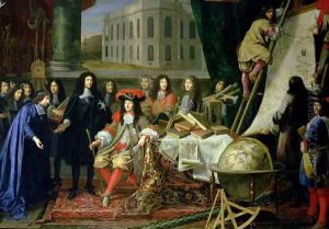 Jean-Baptiste Colbert 1619-83 Presenting the Members of the Royal Academy of Science to Louis XIV 1638-1715 c.1667 by Henri Testelin