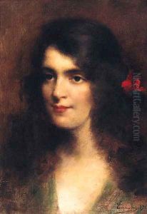 A Young Beauty With A Red Flower In Her Hair by Adrien Henri Tanoux