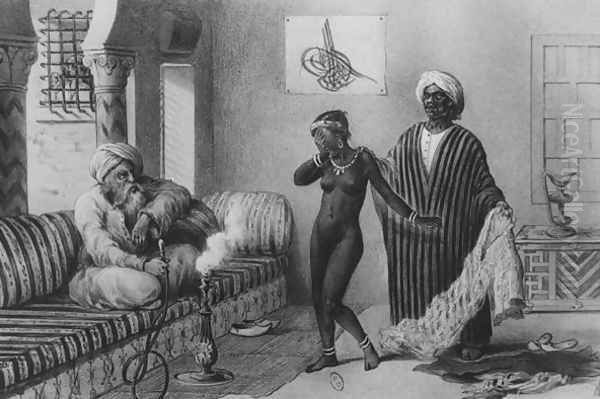 A Young Girl from Timbuktoo Being Offered by a Slave Master in Tripoli in 1854, from Voyages au Soudan et dans LAfrique Septentrionale, engraved by A. Adam, 1850 - view 1