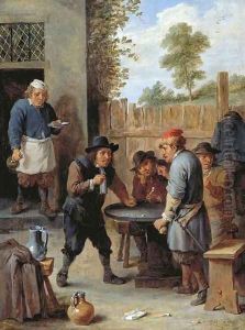 Peasants playing dice outside an inn by David III Teniers