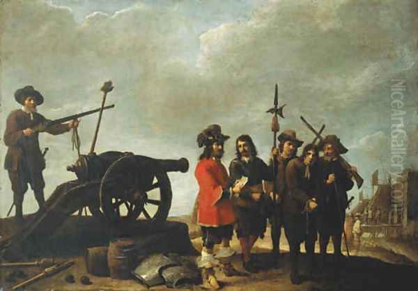 A prisoner brought before an officer, a fortress beyond - view 1