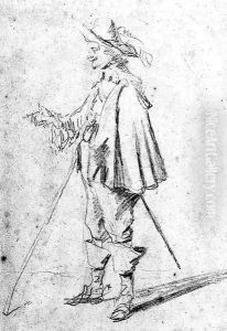A standing cavalier in profile to the right by David III Teniers