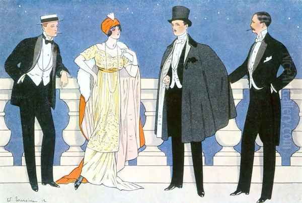 Elegant evening dress for men and women, illustration from LHomme Elegant 1912 - view 1