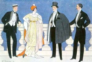 Elegant evening dress for men and women, illustration from LHomme Elegant 1912