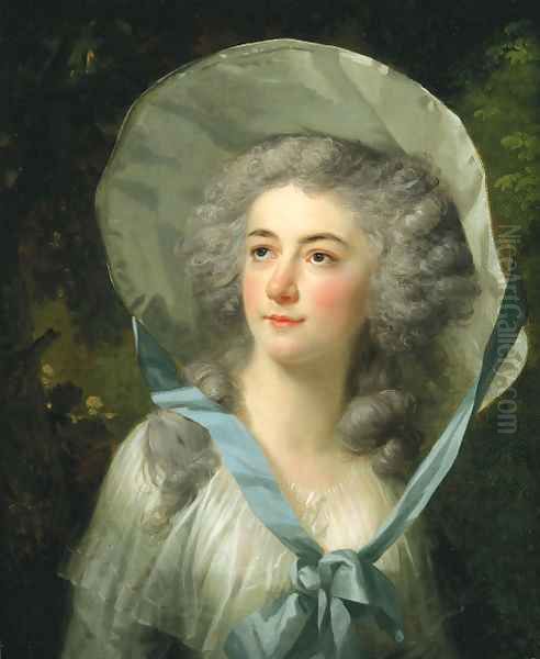 Portrait of Henrietta Cozens (1767-1829), bust-length, in a white dress and a white hat tied with a blue ribbon - view 1