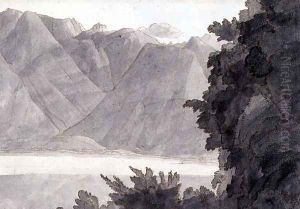 Head of Lake Geneva, pen & ink & wash on paper by Francis Towne