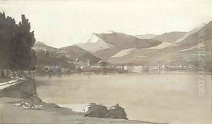 Town of Lugano, Switzerland seen from Paradiso with the Church of Santa Maria degli Angeli, Church of Loreto, the Cathedral of San Lorenzo by Francis Towne