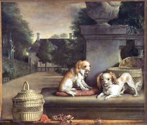 Two Dogs in a Park by Abraham van den Tempel