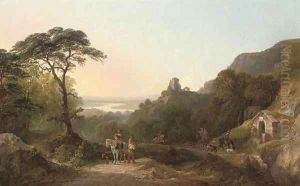 A hunting party in an extensive landscape