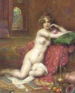 An Oriental Beauty in an Interior by Henri Adriene Tanoux