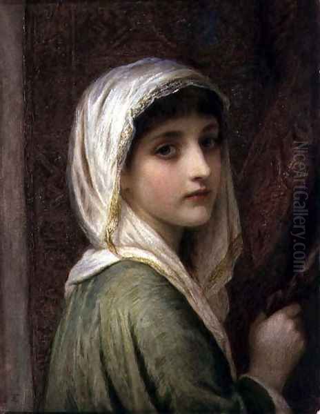 Girl in a white and gold headscarf - view 1