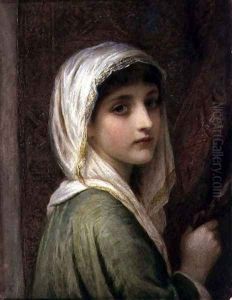 Girl in a white and gold headscarf by Edward Tayler