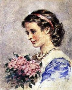 Young Girl with a Bunch of Pink Flowers by Edward Tayler