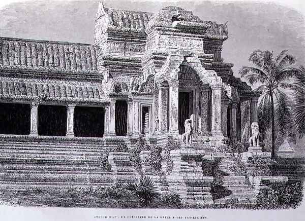 A Peristyle in the Gallery of Bas-Reliefs, Angkor Wat, engraved by Charles Laplante (d.1903) book illustration from A Journey of Exploration in Indo-China, pub. c.1873 - view 1