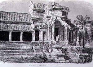 A Peristyle in the Gallery of Bas-Reliefs, Angkor Wat, engraved by Charles Laplante (d.1903) book illustration from A Journey of Exploration in Indo-China, pub. c.1873 by Therond, Emile Theodore