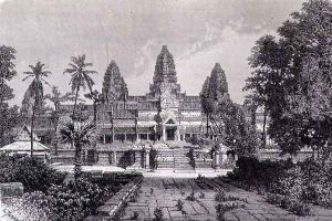 Main facade of Angkor Wat, book illustration from A Journey of Exploration in Indo-China, pub. c.1873 by Therond, Emile Theodore