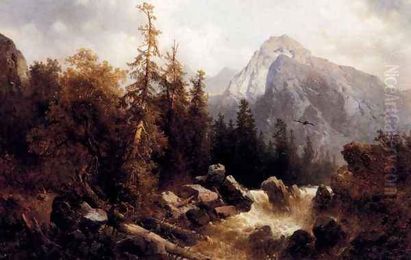 A Mountainous River Landscape by Josef Thoma