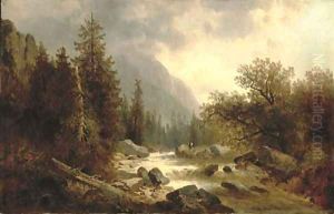 Fishing in an alpine landscape by Josef Thoma