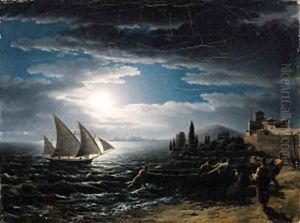 Fishermen returning at sunset by Lancelot Theodore Turpin De Crisse