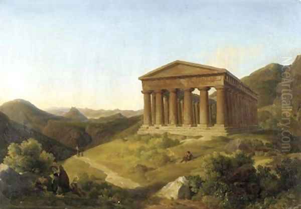 A mountainous landscape with a view of the Temple of Segesta, Sicily - view 1