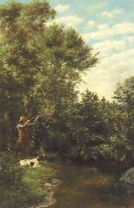 Woodcock Shooting over a stream by John Martin Tracy