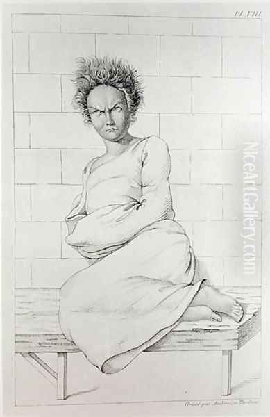 Woman in a straitjacket, illustration for Des Maladies Mentales considerees sous le rapport medical, hygienique et medico-legal, by Etienne Esquirol 1772-1840, 1838 - view 1