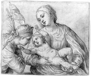 The Madonna and Child and a female Saint by Alessandro Turchi (Orbetto)