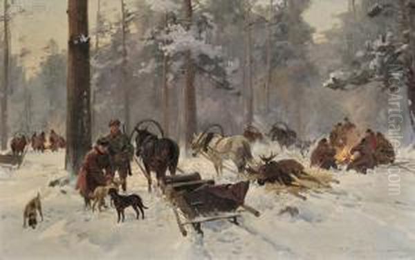 Moose Hunters' Camp In Winter - view 1