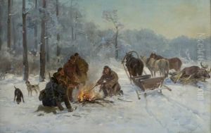 Mysliwi Przy Ognisku by Ignacy (Czeslaw Wasilewski) Zygmuntowicz