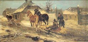 Przed Folwarkiem - Wyjazd Saniami by Ignacy (Czeslaw Wasilewski) Zygmuntowicz