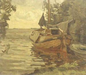 A moored barge by Willem Bastiaan Tholen