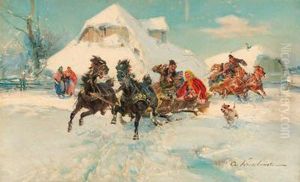 The Sleigh Ride by Ignacy (Czeslaw Wasilewski) Zygmuntowicz