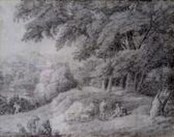 Figures And Dogs In An Extensive Wood And River Landscape - view 1