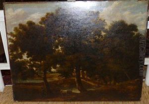 Figure And A Cow In A Wooded Landscape by Anthonie Waterloo
