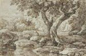 Fisherman On A Pond by Anthonie Waterloo