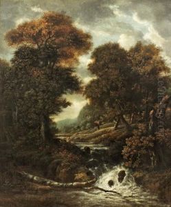 Skogigt Flodlandskap Med Figurer by Anthonie Waterloo