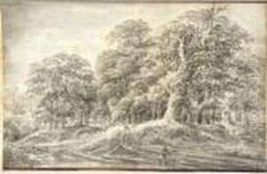 A Track On The Edge Of A Wood With A Peasant Carrying A Sheep by Anthonie Waterloo