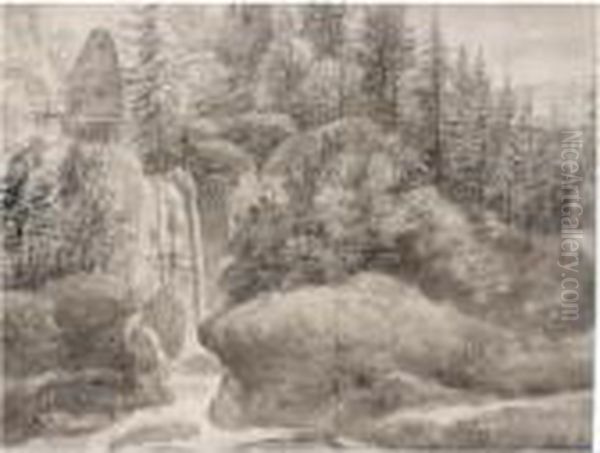 A Waterfall In A Forest, Near Hamburg - view 1