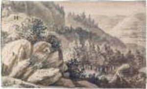Sketchbook Page With A Mountainous Landscape And Figures High On The Left Sketchbook Page With A Mountainous Landscape And Figures High On The Left